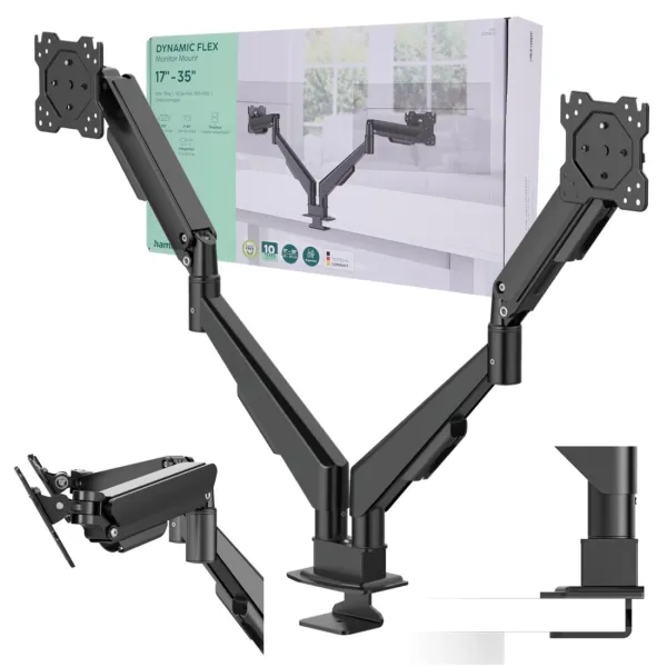 Hama uchwyt do monitora ze sprężyną gazową 2 ramiona VESA 75x75 100x100