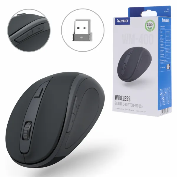 Mysz bezprzewodowa Hama WM-400 ergonomiczna USB 1600 dpi sensor optyczny
