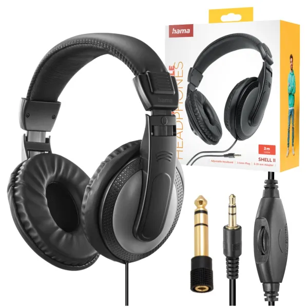 Słuchawki nauszne Hama Shell długi kabel 6m minijack 3,5mm + adapter 6,35mm