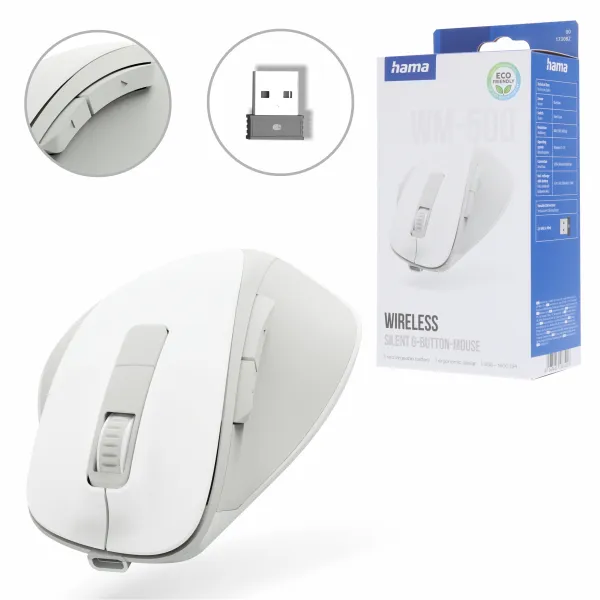 Hama mysz myszka ergonomiczna WM-500 1600 DPI ładowana USB C przycisk AI