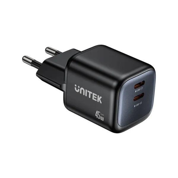 UNITEK ŁADOW. SIECIOWA 2X GAN 45W, 2XUSB-C PD, QC