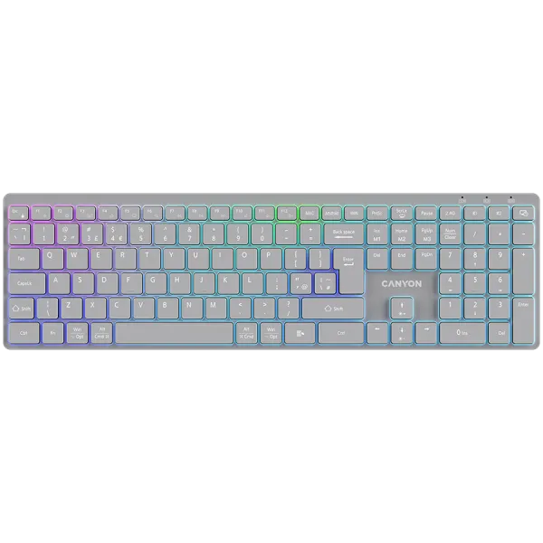 CANYON Klawiatura HKB-W11 UK/US RGB Dwa Tryby Bezprzewodowa Szara