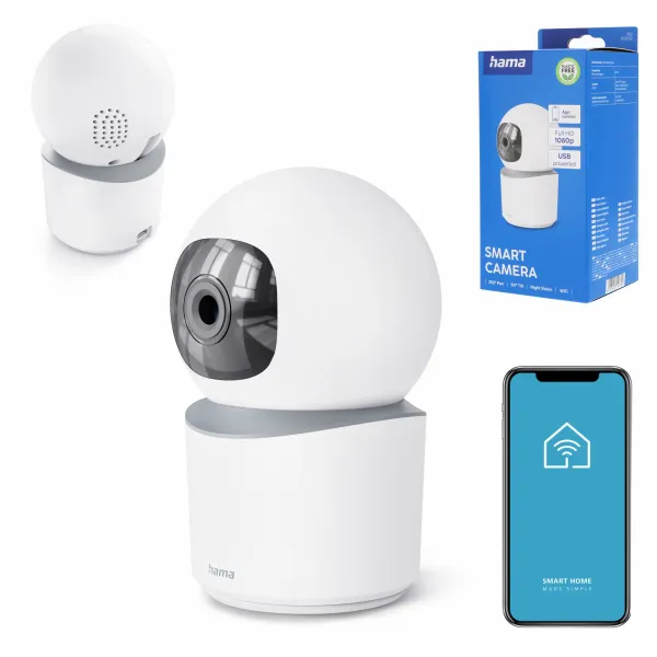 Kamera wewnętrzna obrotowa smart Hama Wi-Fi Full HD nagrywanie aplikacja