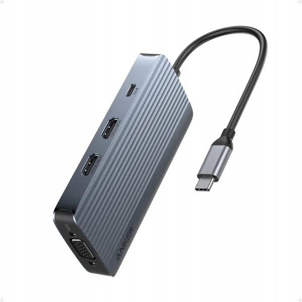 Hub Anker 8w1 1x USB-C PD-IN, 3x USB-A, 2x HDMI, 1x VGA, Pasywny, Szary
