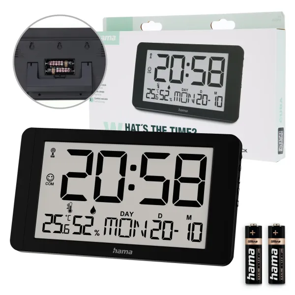 Zegar elektroniczny ścienny z DCF Hama Cuba z termometrem i higrometrem