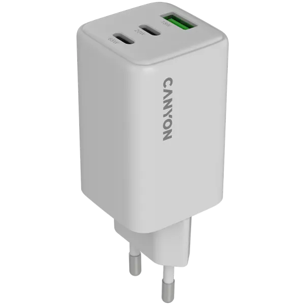 CANYON Ładowarka sieciowa CU65ACC GaN 65W 2xPD 1xQC EU Biała