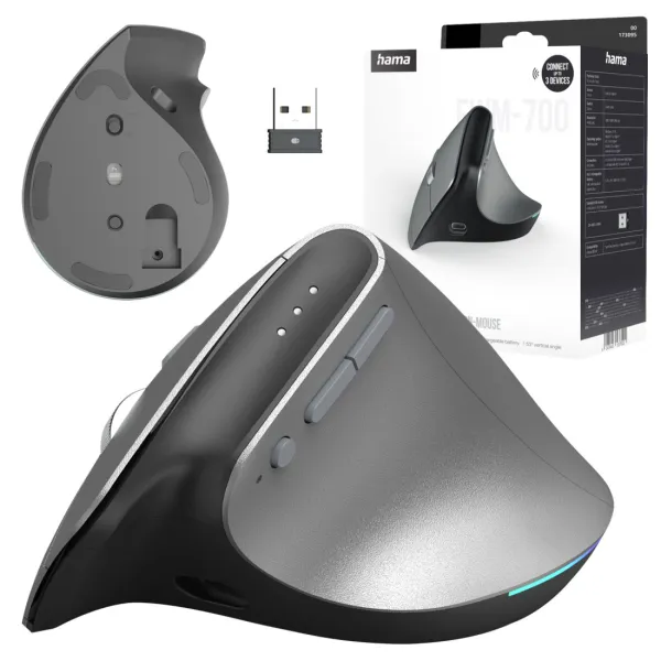 Myszka bezprzewodowa Hama EWM-700 R ergonomiczna pionowa USB Bluetooth RGB