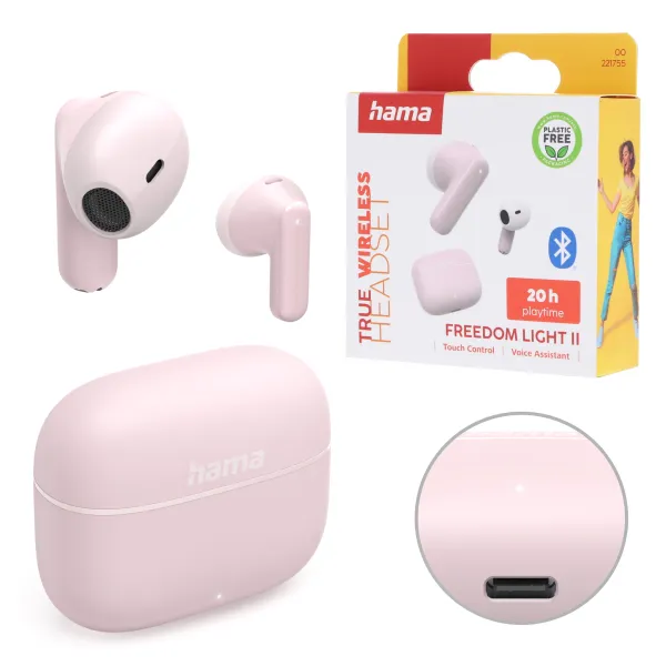 Słuchawki douszne bezprzewodowe Hama Freedom light II różowe true wireless