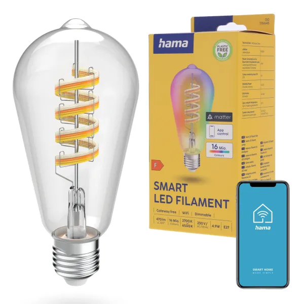 Inteligentna Żarówka LED Filamentowa RETRO E27 RGBW Hama WiFi Smart Matter