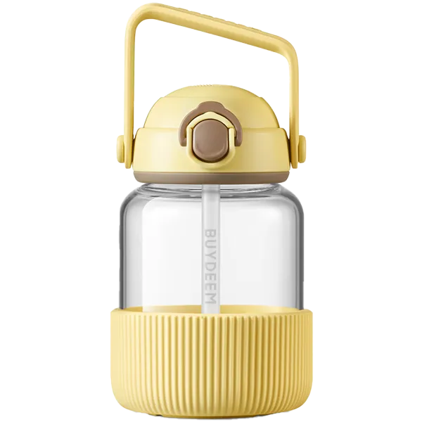 BUYDEEM Szklany bidon ze słomką 800 ml, DG78, Mellow Yellow