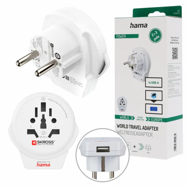 Hama uniwersalny adapter USB podróżny przejściówka Europa UK USA Włochy