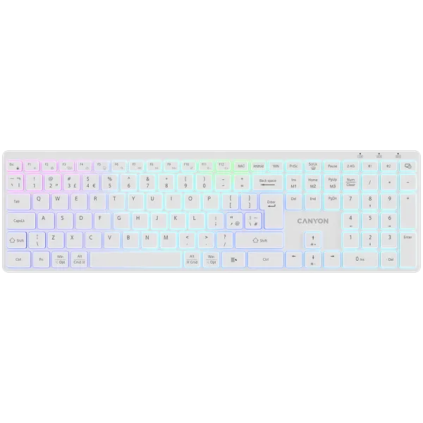 CANYON Klawiatura HKB-W11 UK/US RGB Dwa Tryby Bezprzewodowa Biała