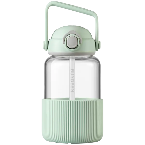 BUYDEEM Szklany bidon ze słomką 1L, DG710, Cozy Greenish