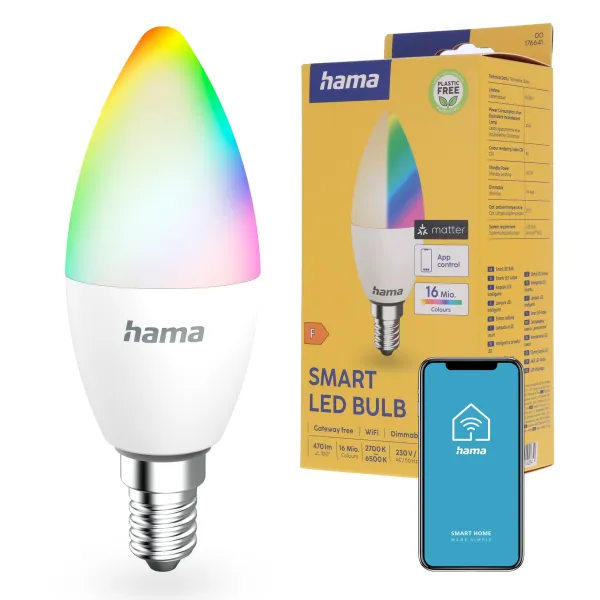 Inteligentna Żarówka Smart Home LED E14 RGBW Hama WiFi Smart Matter 4,9W