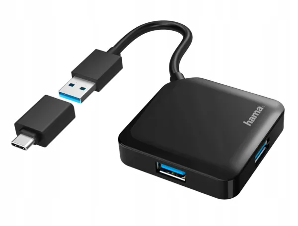 Hama rozdzielacz rozgałęźnik Hub USB 4x USB-A + adapter USB-C do 5 Gb/s