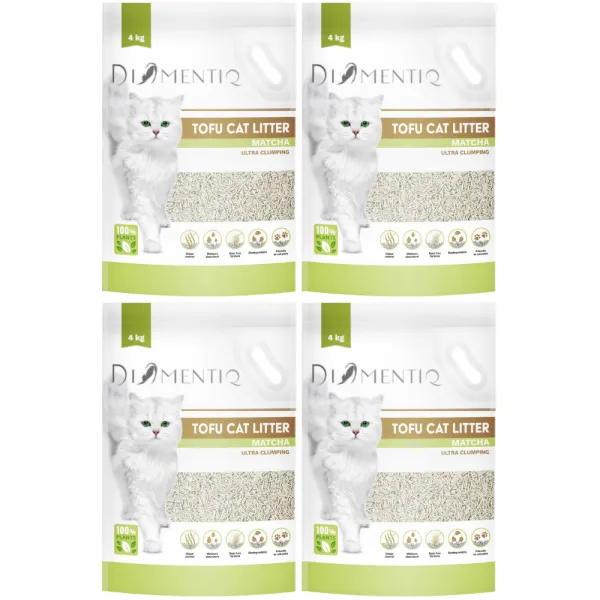 Żwirek dla kota ekologiczny DIAMENTIQ Tofu zbrylający 4x4 kg MATCHA