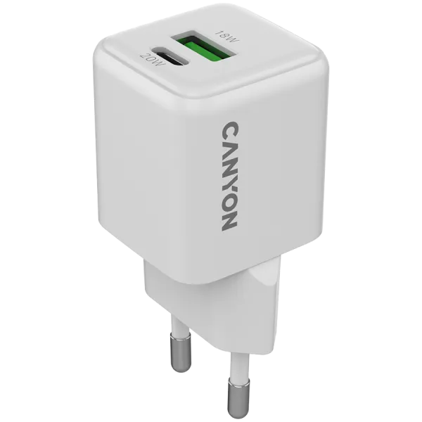 CANYON Ładowarka sieciowa CU20AC GaN 20W 1xPD 1xQC EU Biała
