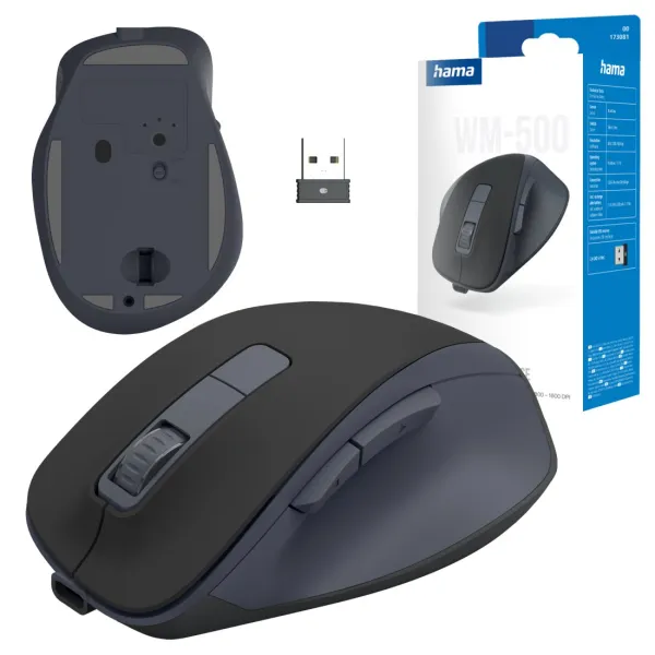 Hama myszka bezprzewodowa mysz WM-500 1600 DPI ładowana USB C 6 przycisków