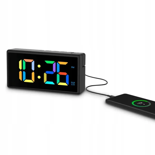 Budzik elektroniczny Hama Ibiza czarny zegar cyfrowy z kalendarzem i USB
