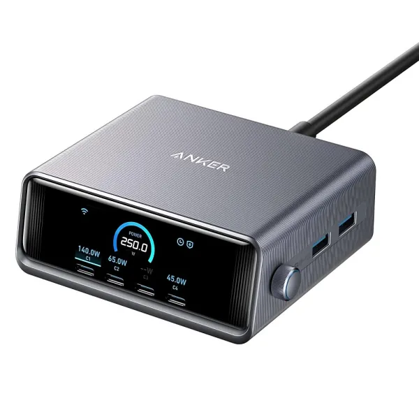 Ładowarka sieciowa ANKER Prime 250W 4xUSB-C 2xUSB-A GaNPrime LCD Czarna