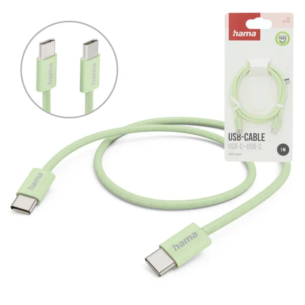 Hama Kabel ładujący USB C - USB C Nylonowy Ładujący 1m Zielony 480 Mbit/s