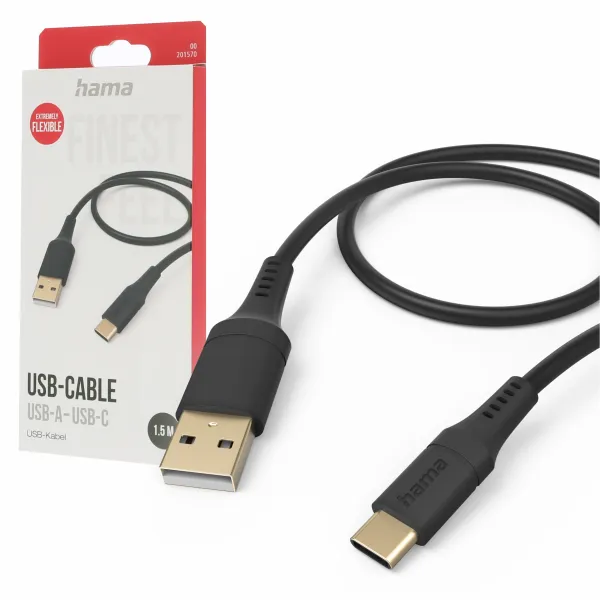 Kabel USB-A - USB typ C Quick Charge Hama Flexible 1.5 m silikon czarny