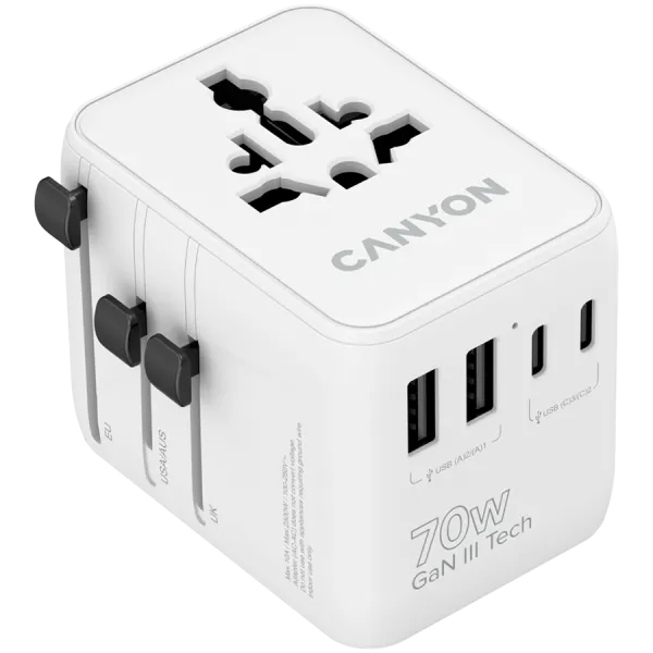 CANYON Adapter Podróżny OnTour 70W EU/UK/US/AUS Biały