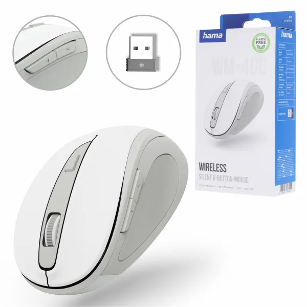 Mysz bezprzewodowa Hama WM-400 ergonomiczna USB 1600 dpi ciche przyciski