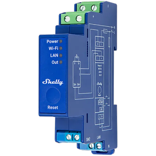 SHELLY Pro Dimmer 0/1-10V PM naszynowy modłuł sterowania poziomem jasości światła z pomiarem mocy