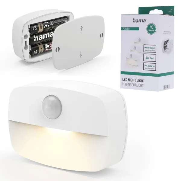 HAMA LAMPKA NOCNA LED CZUJNIK RUCHU I ZMIERZCHU NA BATERIE ZESTAW 3 SZT