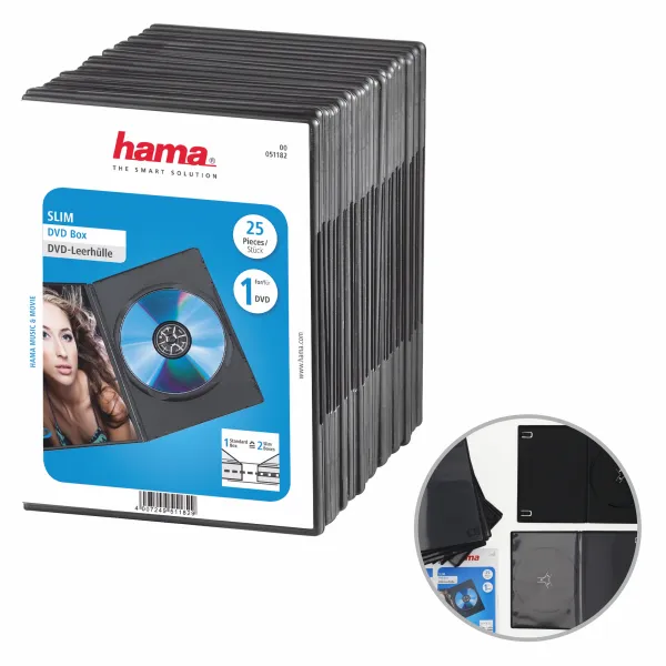 HAMA PUDEŁKO SLIM NA PŁYTY DVD 25 SZTUK CZARNE