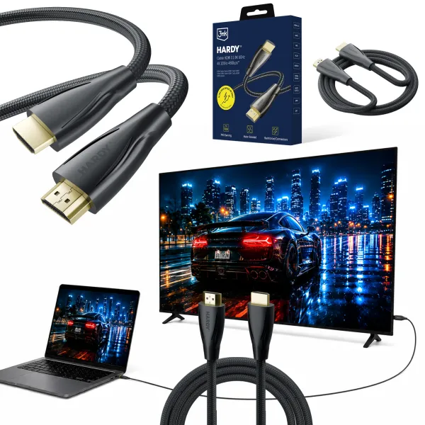 Accessories - 3mk Hardy HDMI 2.1 5m Ultra High Speed 48Gbps 8K60Hz 4K120Hz eARC VRR ALLM Black
