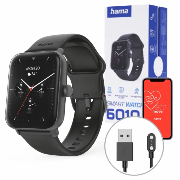 Smartwatch Zegarek Sportowy Hama Fit Watch 6010 Gps Prostokątny Czarny
