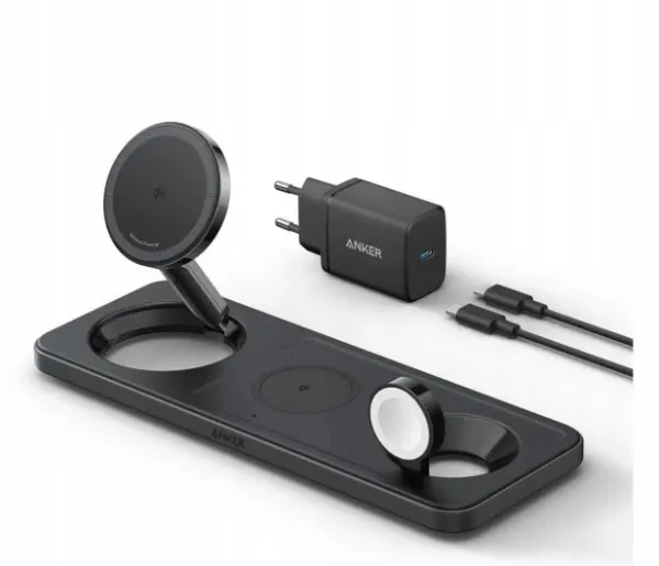 Ładowarka stacja bezprzewodowa ANKER MagGo 15W 3w1 Do Apple Czarna USB-C