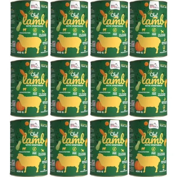 SYTA MICHA jagnięcina z warzywami Mokra karma dla psa puszka 12x400g