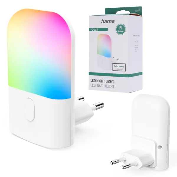 HAMA LAMPKA NOCNA LED COLOR DO GNIAZDA CZUJNIK ZMIERZCHU ZMIANA KOLORÓW RGB