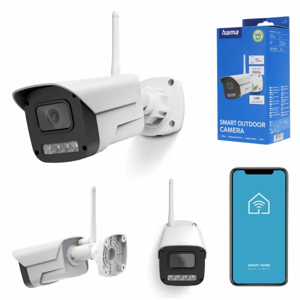 Zewnętrzna kamera Hama Wi-Fi do monitoringu Full HD nagrywanie i tryb nocny