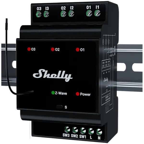 SHELLY Wave Pro 3 3-kanałowy sterownik z pomiarem mocy Z-Wave