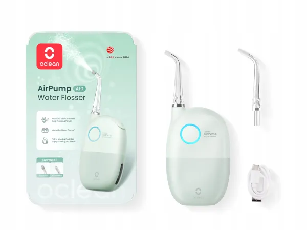 Irygator dentystyczny przenośny OCLEAN Airpump A10 zielony 45ml, 2 końcówki