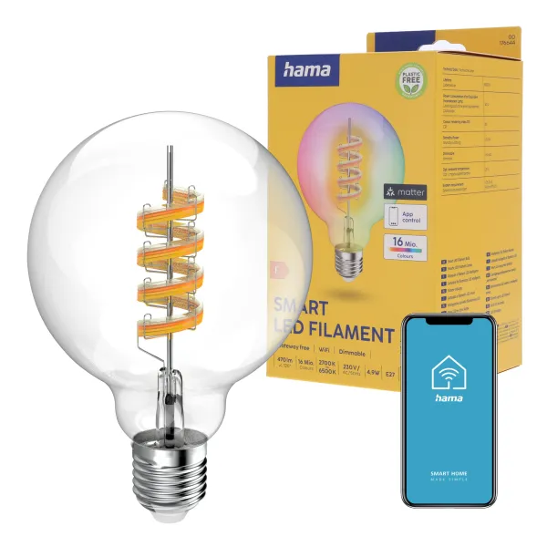 Inteligentna żarówka LED Filamentowa GLOBE E27 RGBW Hama WiFi Smart Matter