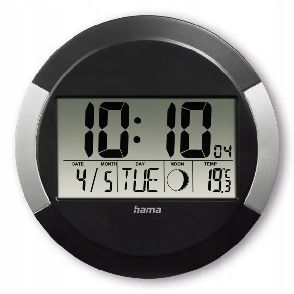 Zegar elektroniczny Hama z DCF ISCHIA z termometrem czarny 24,5 cm