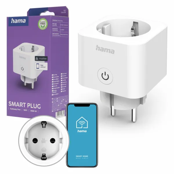 Hama smart home inteligentne Gniazdko WiFi Hama kwadratowe Matter 3680W