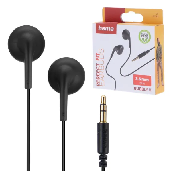 HAMA SŁUCHAWKI DOUSZNE PRZEWODOWE BUBBLY II CZARNE MINI JACK 3,5 mm