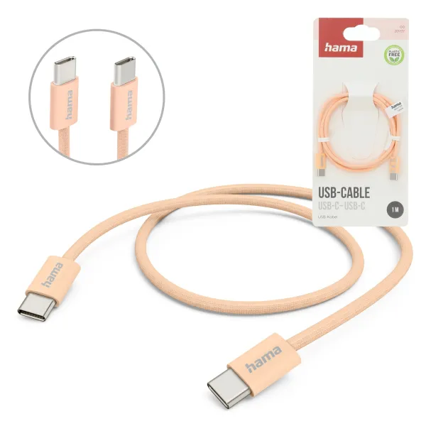 Hama Kabel ładujący USB C na USB C Nylonowy Ładujący 1m Pomarańczowy